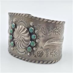 Vintage Fred Harvey Era 925 Sterling Silver Green Turquoise Cuff Bracelet *READ*